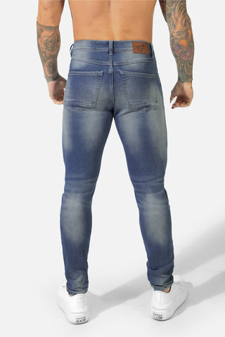 Men's Premium Fitted Stretchy Jeans - Faded Dark Blue