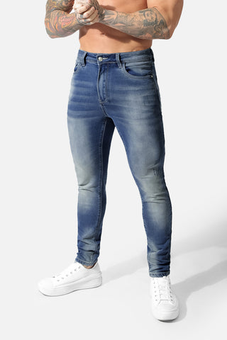 Men's Premium Fitted Stretchy Jeans - Faded Dark Blue