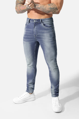 Men's Premium Fitted Stretchy Jeans - Faded Blue