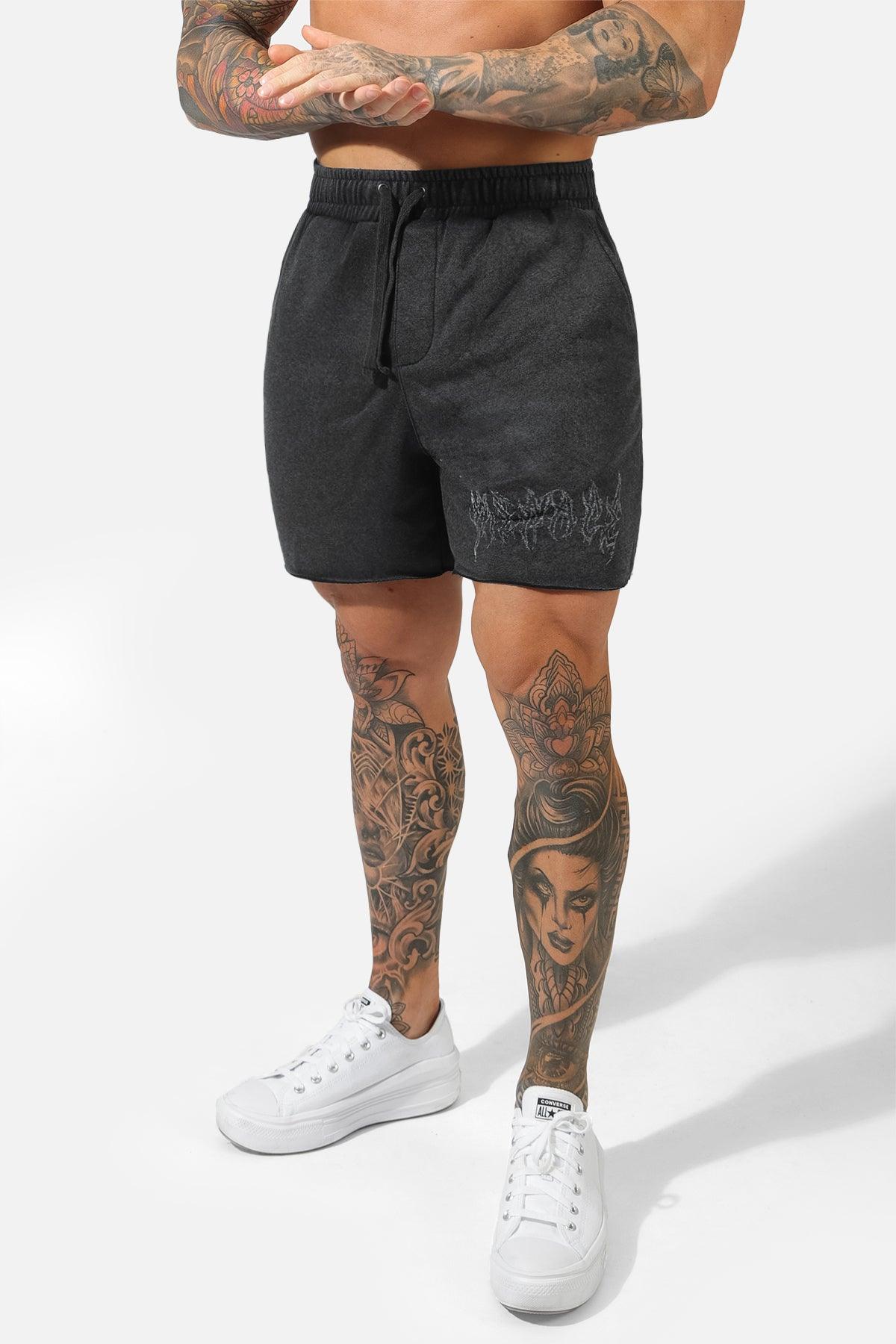 Vintage Wash Raw Edge 5'' Shorts - Black Graffiti