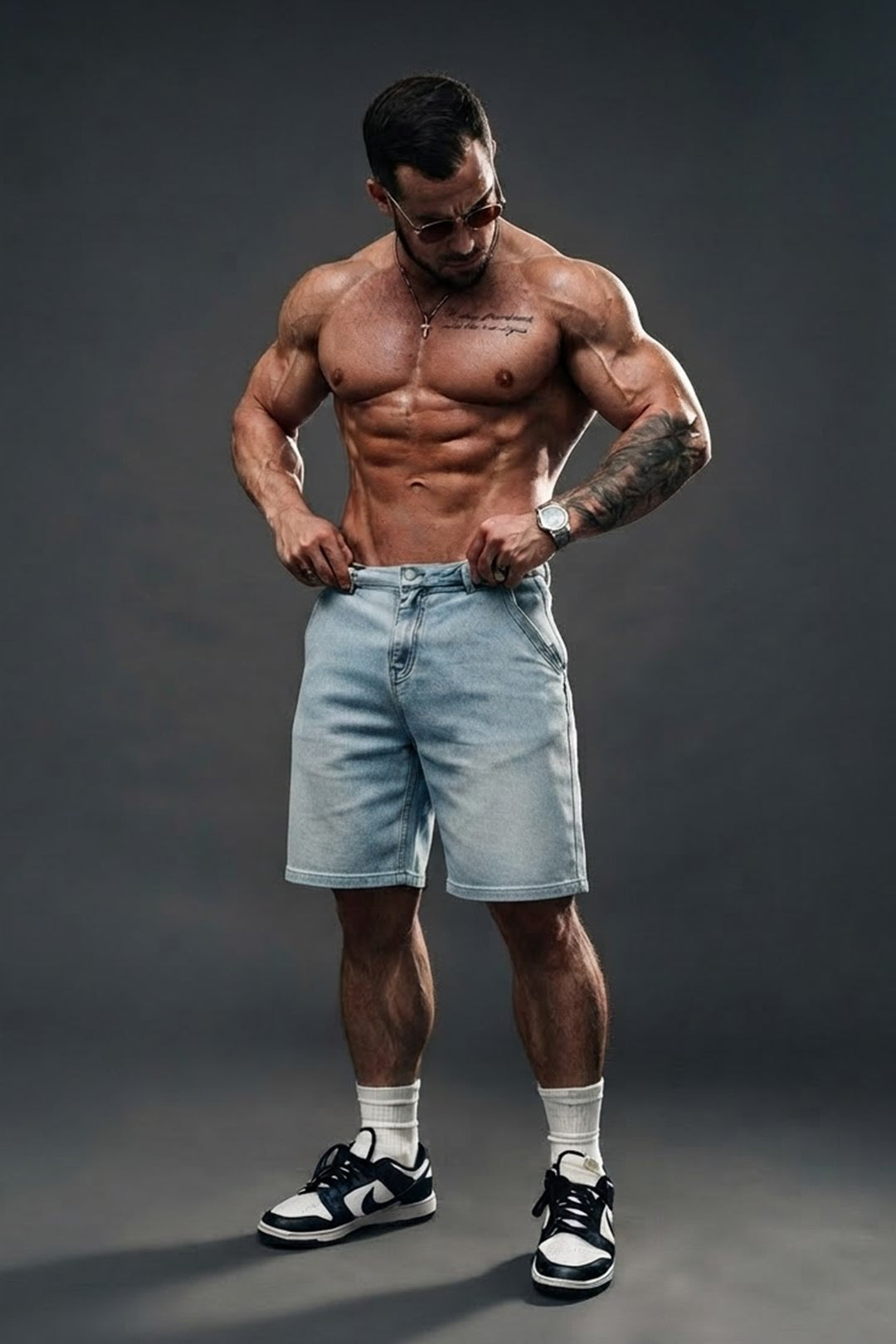 Baggy Fit Denim Shorts - Blue