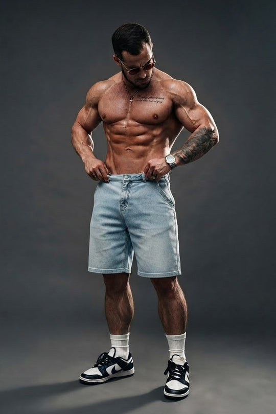 Baggy Fit Denim Shorts - Blue