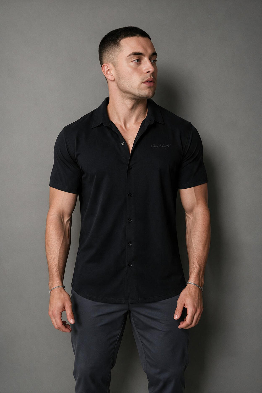Premium Stretch Button-Up Shirt - Midnight Black