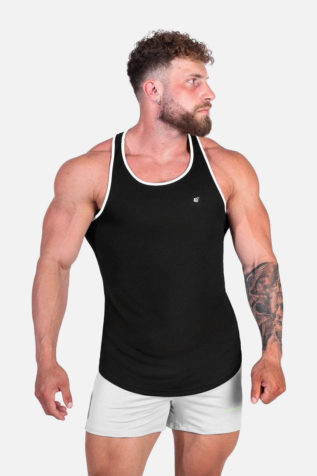 Fast-Dry Bodybuilding Workout Stringer - Black w/ White