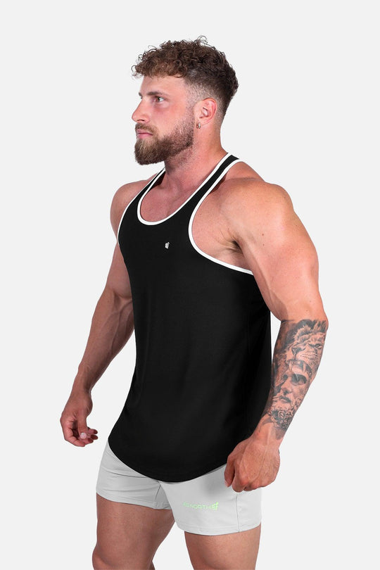 Fast-Dry Bodybuilding Workout Stringer - Black w/ White