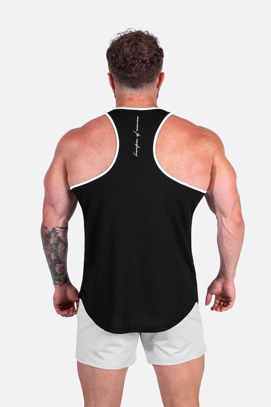 Fast-Dry Bodybuilding Workout Stringer - Black w/ White