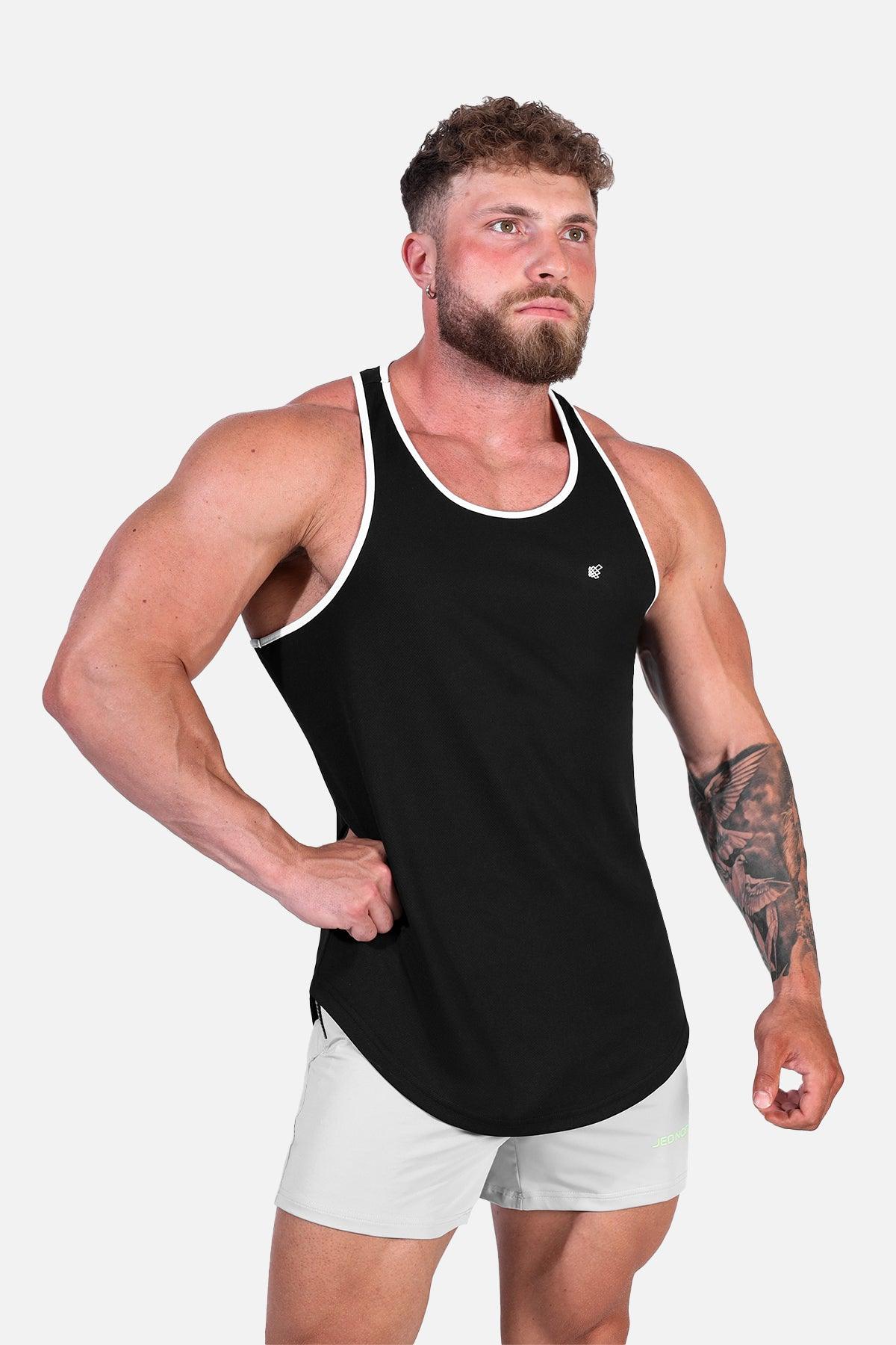 Fast-Dry Bodybuilding Workout Stringer - Black with White – Jed North