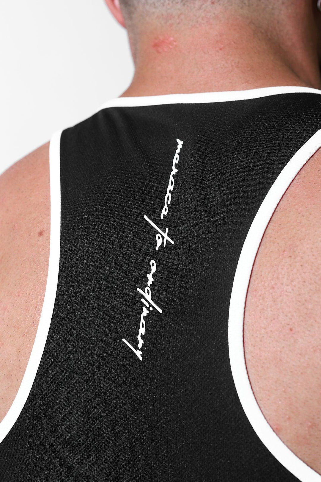 Fast-Dry Bodybuilding Workout Stringer - Black w/ White