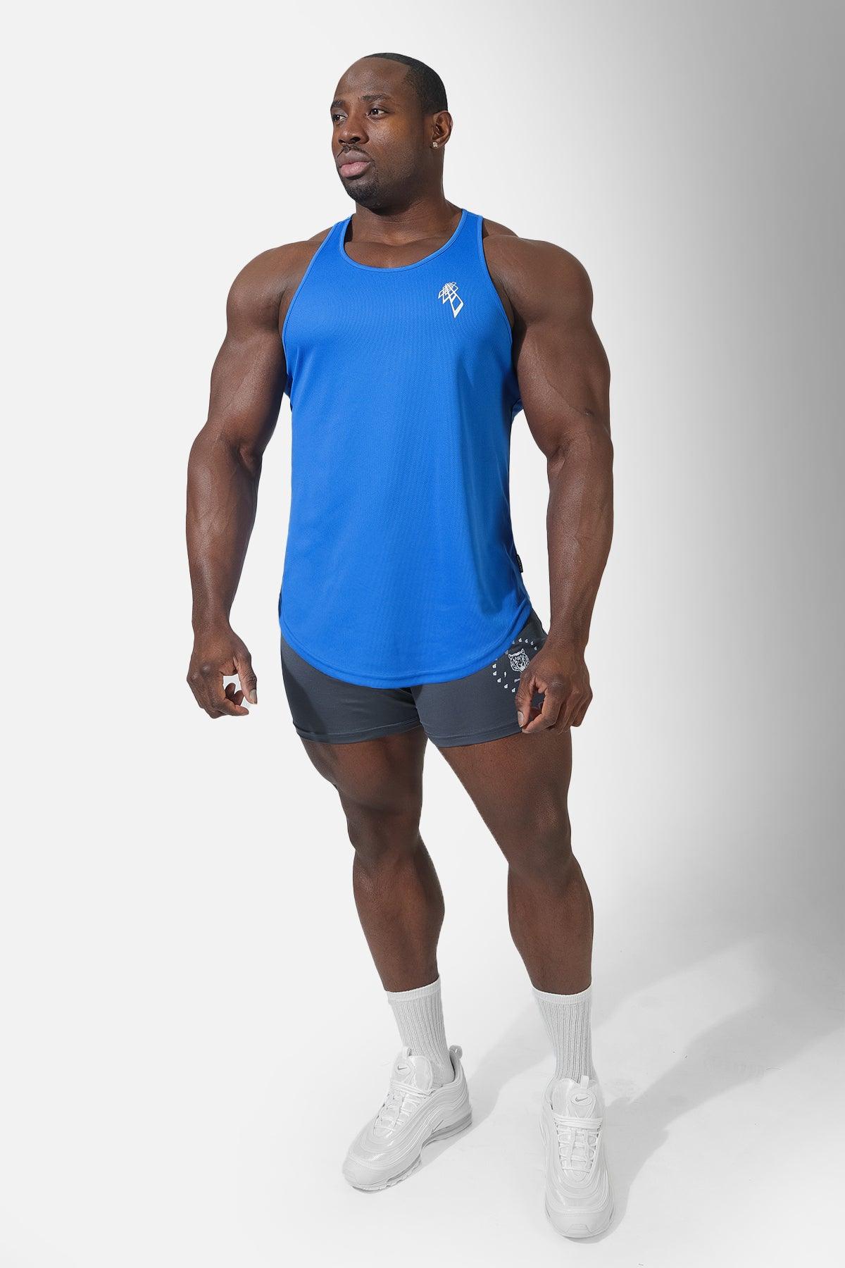 Fast-Dry Bodybuilding Workout Stringer - Blue Logo - Jed North