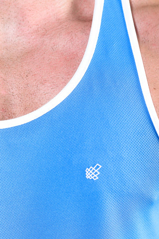 Fast-Dry Bodybuilding Workout Stringer - Blue with White