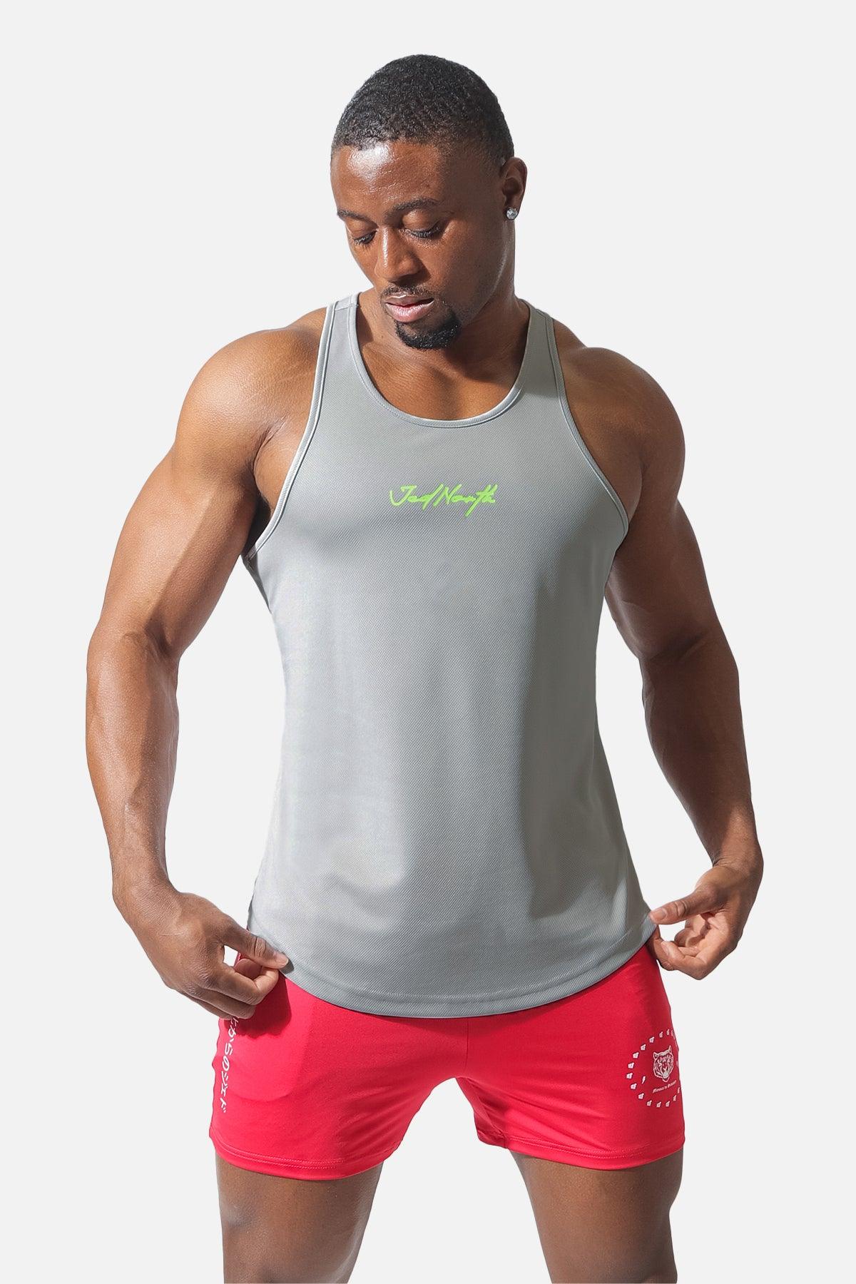 Fast-Dry Bodybuilding Workout Stringer - Light Gray Neon - Jed North