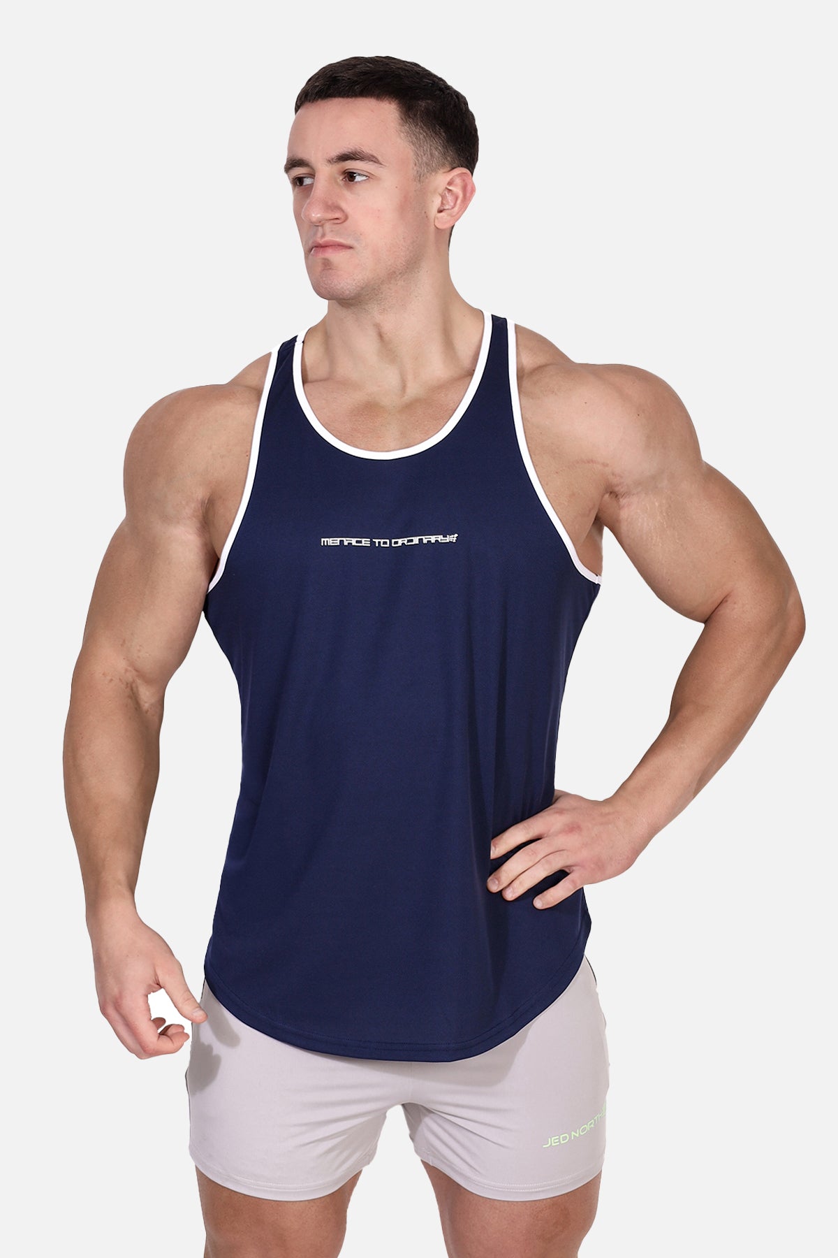 Fast-Dry Bodybuilding Workout Stringer - Navy & White