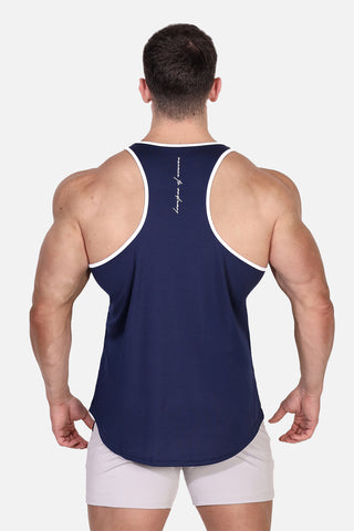 Fast-Dry Bodybuilding Workout Stringer - Navy & White