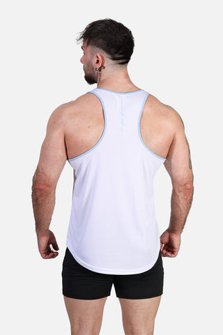 Fast-Dry Bodybuilding Workout Stringer - White with Blue