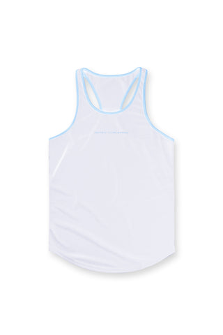 Fast-Dry Bodybuilding Workout Stringer - White with Blue