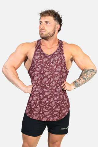 Graphic Muscle Stringer - Maroon Paisley