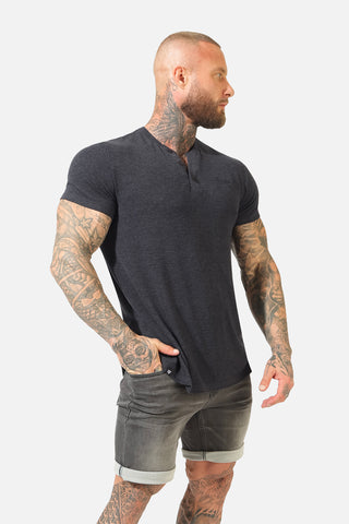Muscle Fit Henley T-Shirt - Black