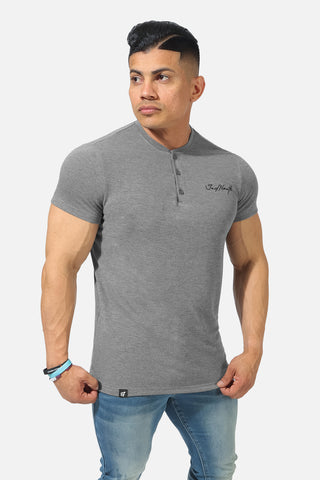 Muscle Fit Henley T-Shirt - Gray