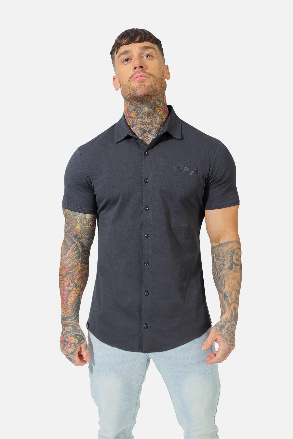 Button-up Muscle T-Shirt - Dark Gray - Jed North