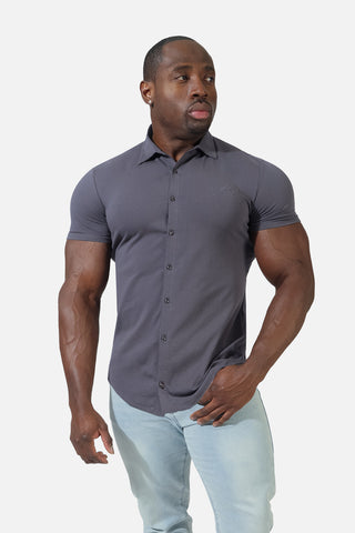 Button-up Muscle T-Shirt  - Navy