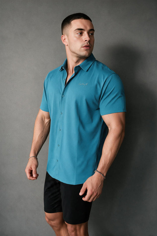 Premium Stretch Button-Up Shirt - Light Teal