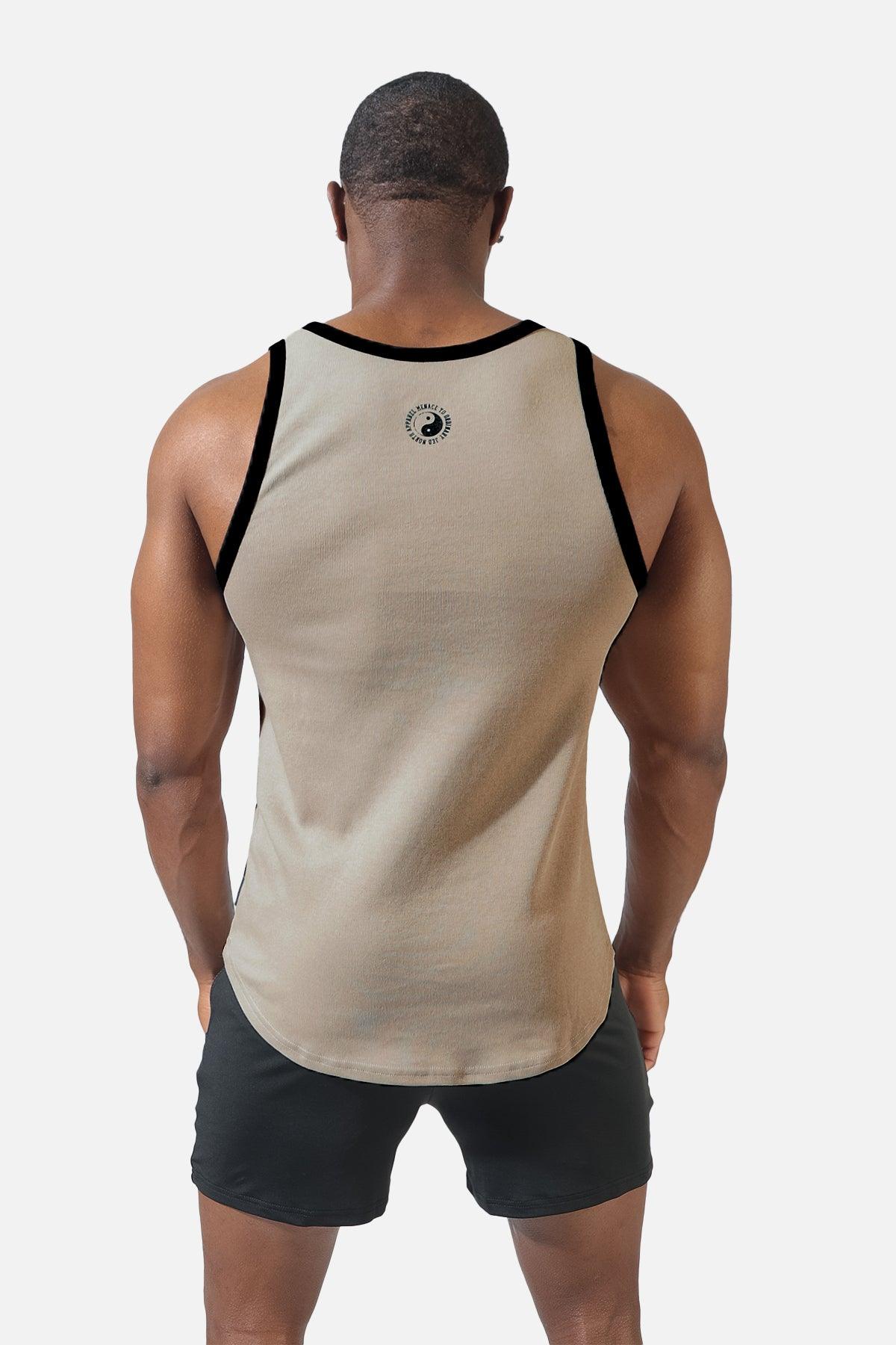 Athletic Ribbed Tank Top - Sand w Black Trim - Jed North