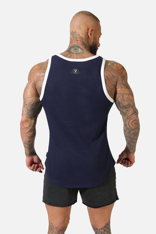 Athletic Ribbed Tank Top - Navy & White - Jed North