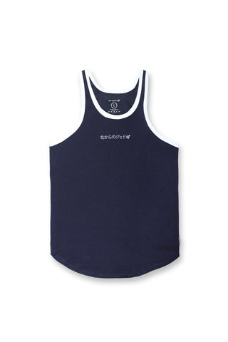 Athletic Ribbed Tank Top - Navy & White - Jed North