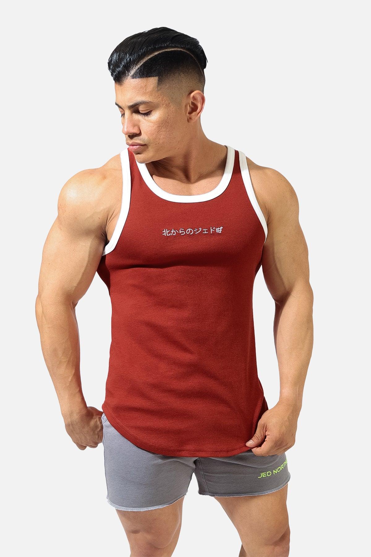 Athletic Ribbed Tank Top - Red & White