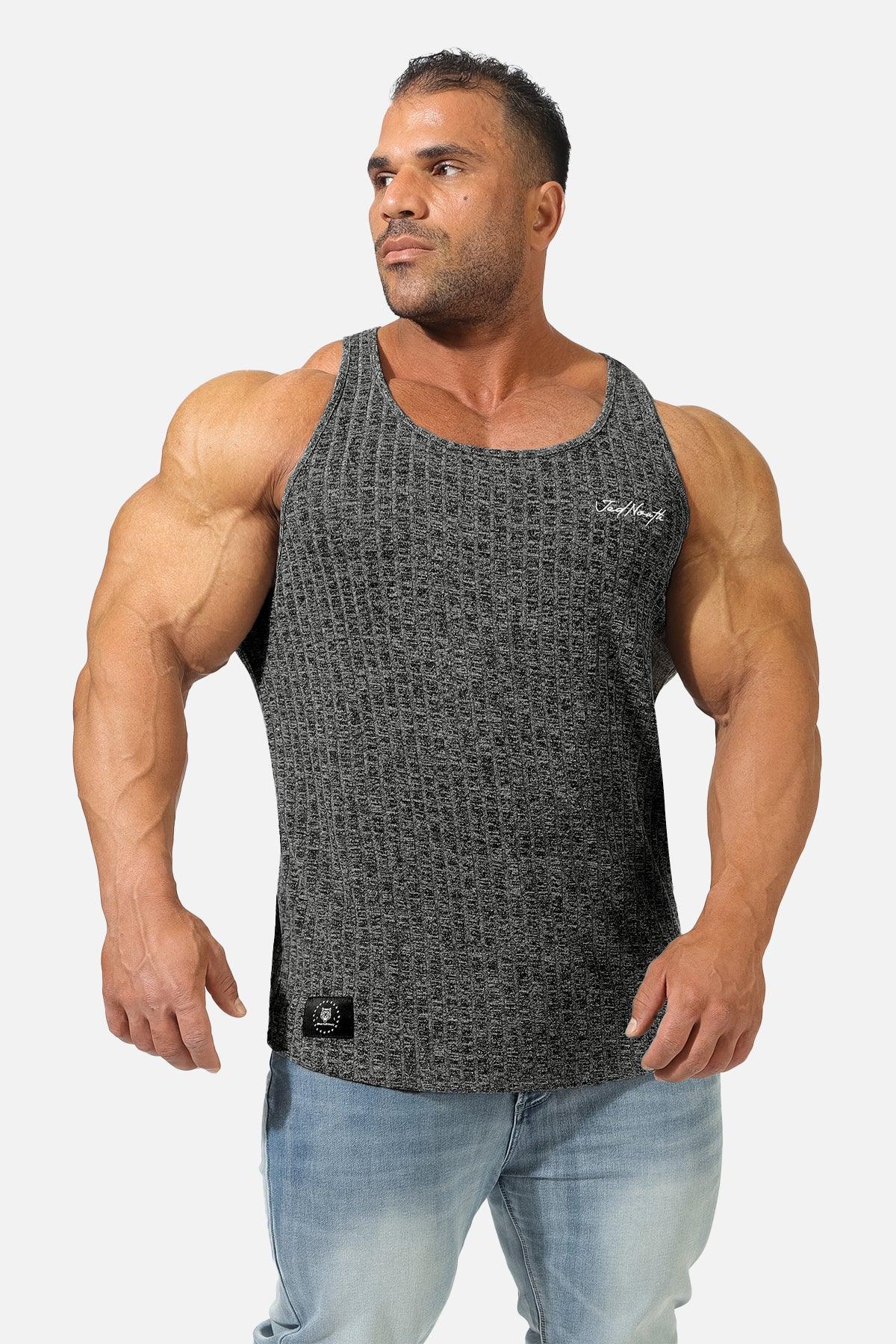 Rib-Knit Muscle Tank Top - Dark Gray - Jed North