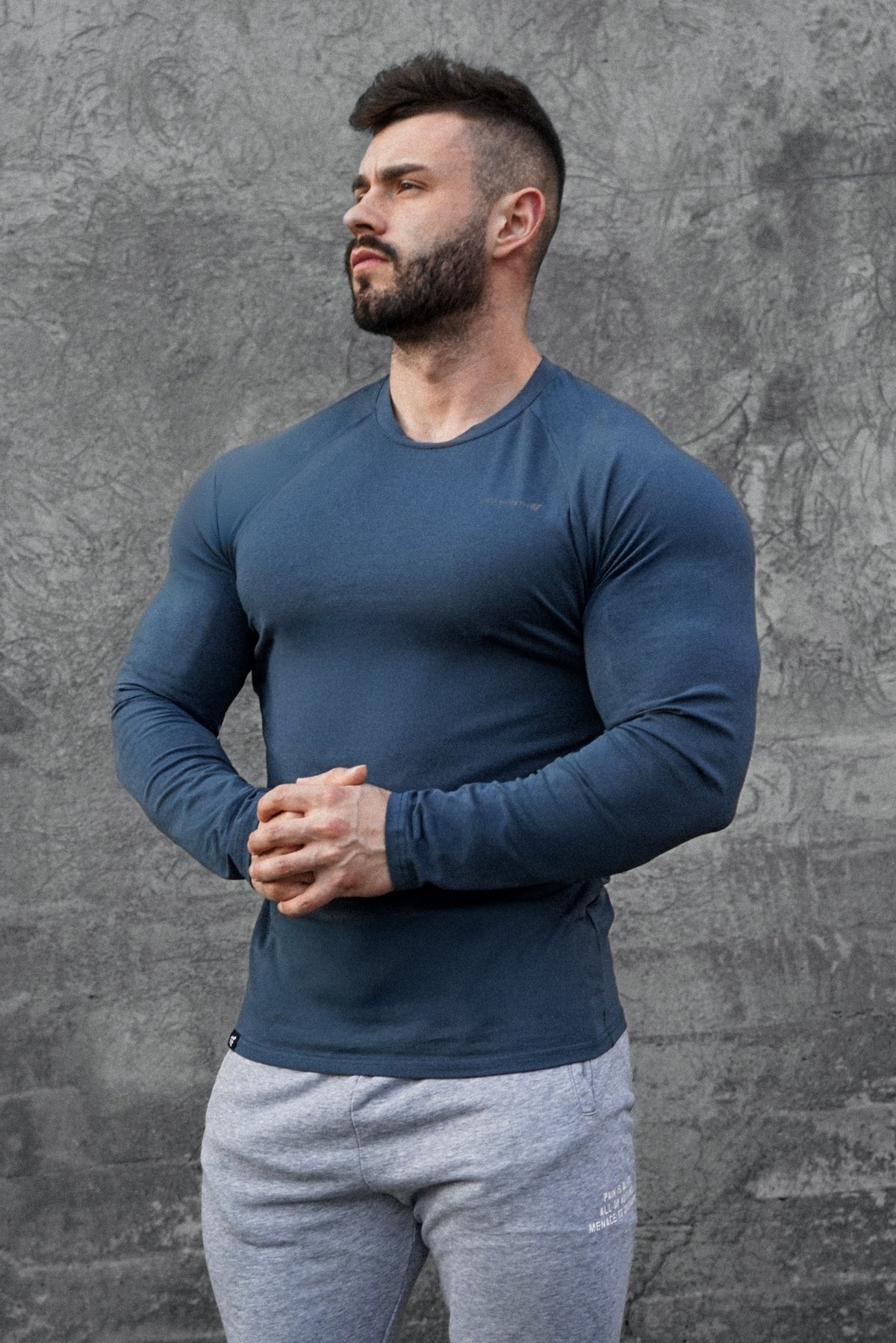 Titan Muscle-Fit Long Sleeve T-Shirt - Steel Blue