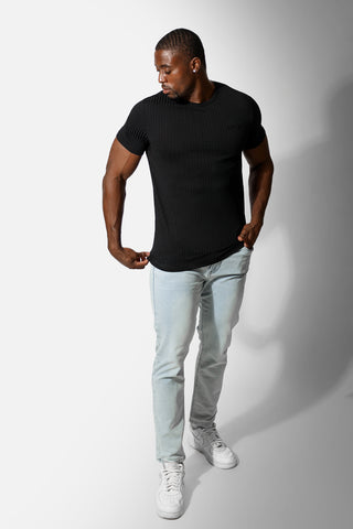 Ribbed Muscle-Fit T-Shirt - Jet Black