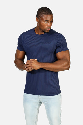 Ribbed Muscle-Fit T-Shirt - Indigo