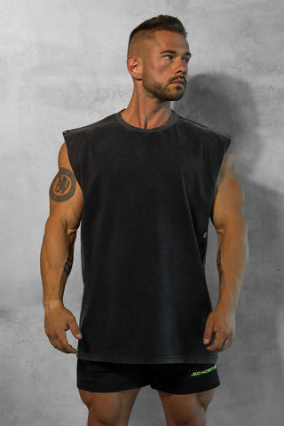 Oversized Washed Sleeveless T-Shirt - Washed Black