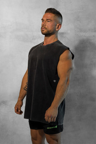 Oversized Washed Sleeveless T-Shirt - Washed Black