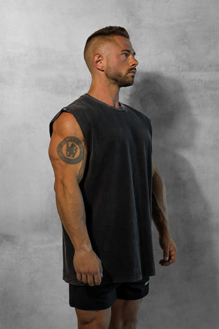 Oversized Washed Sleeveless T-Shirt - Washed Black