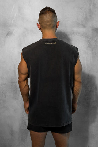Oversized Washed Sleeveless T-Shirt - Washed Black