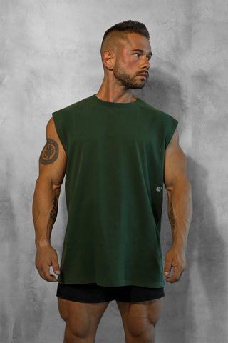 Oversized Washed Sleeveless T-Shirt - Forest Green