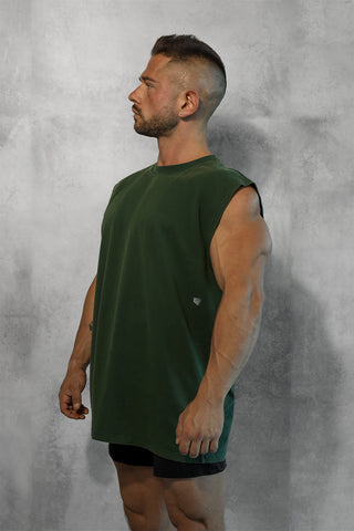 Oversized Washed Sleeveless T-Shirt - Forest Green