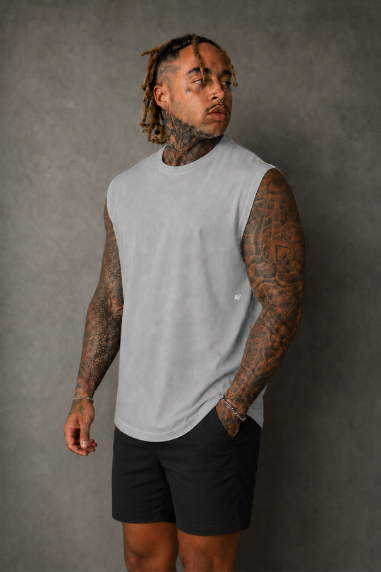 Retro Oversized Muscle Tee - Light Gray
