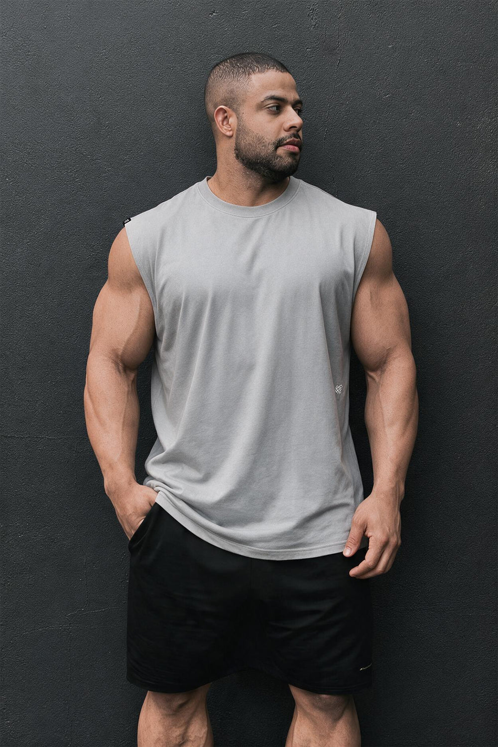 Retro Oversized Muscle Tee - Light Gray