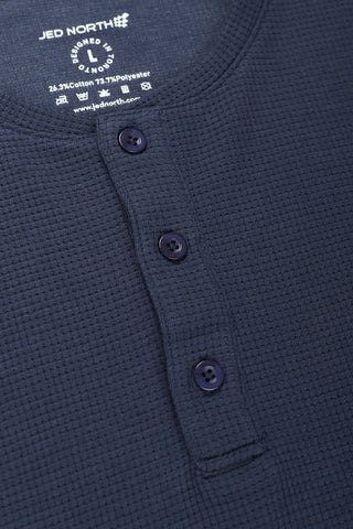 Waffle Henley T-Shirt - Dusty Blue