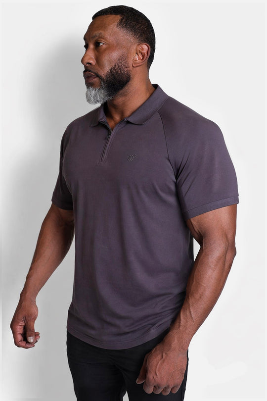 Premium Muscle-Fit Polo Tee w/ Zipper - Dark Gray