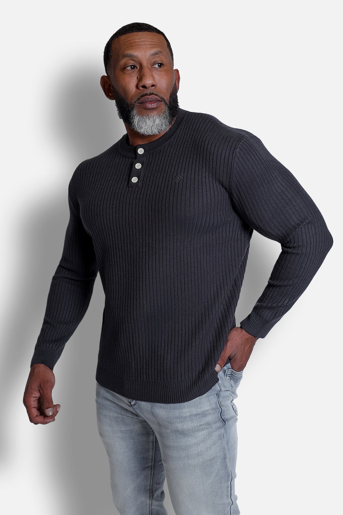 Wool Jersey Henley L/S Tee　【ICE BLACK】 Classic Henley Sweater - Dark Gray – Jed North