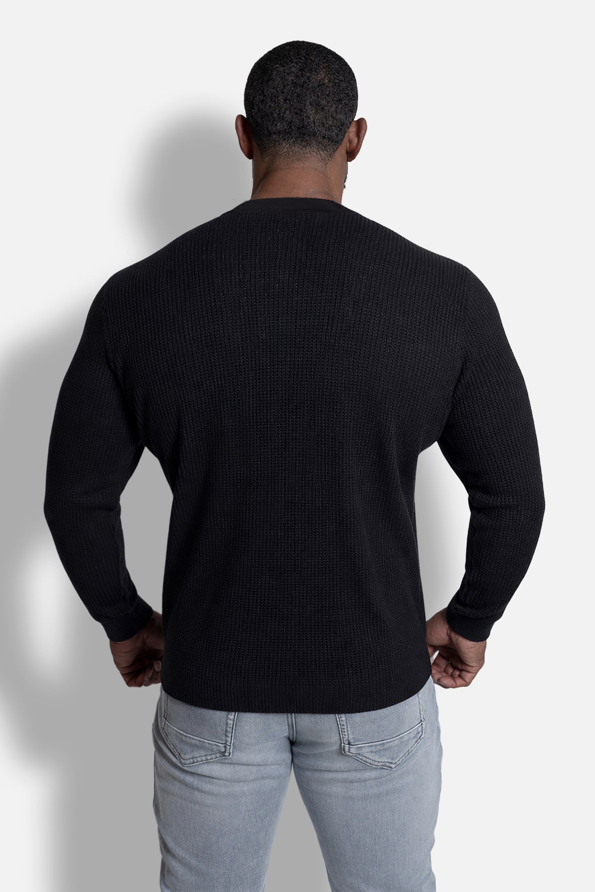 Waffle Knit Henley Long Sleeve T-Shirt - Black – Jed North