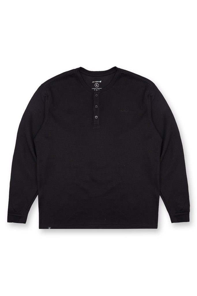 Waffle Knit Henley Long Sleeve T-Shirt - Black – Jed North