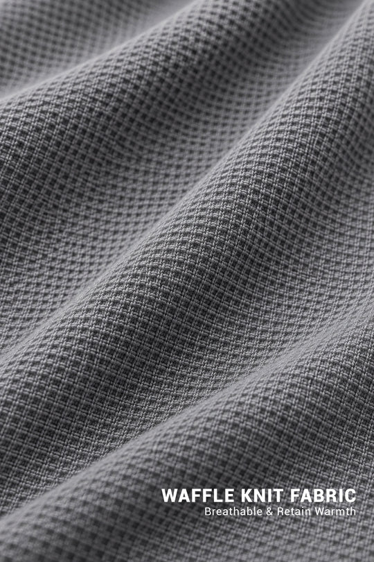 Waffle Knit Henley Long Sleeve T-Shirt - Dark Gray