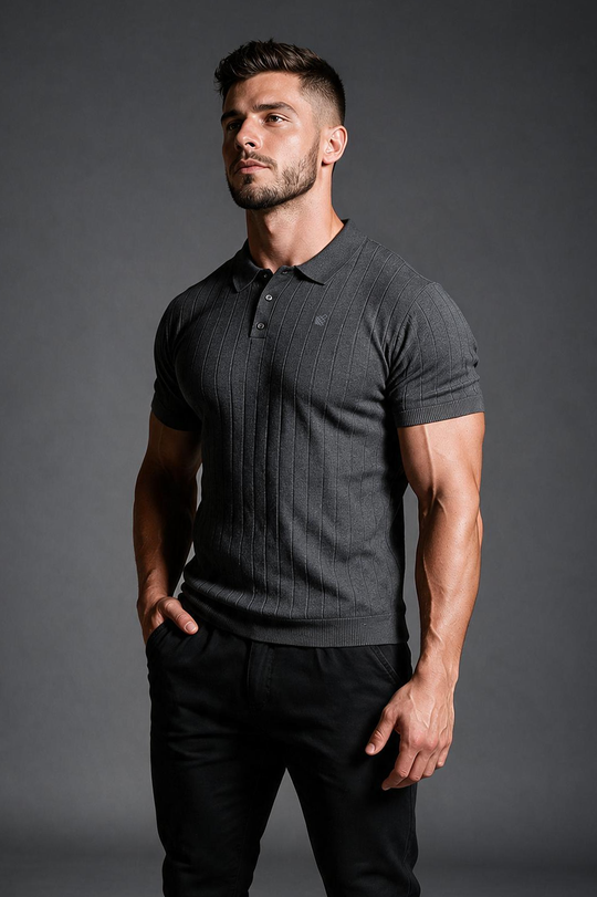 Rib Knit Collared Polo  - Storm Gray