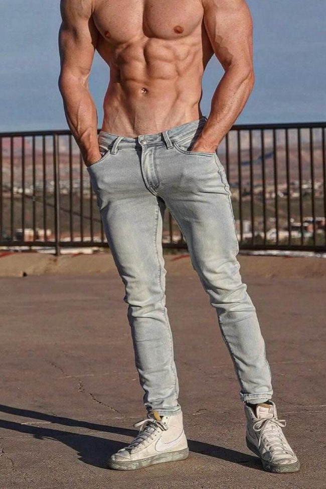 Men's Premium Fitted Stretchy Jeans - Faded Light Blue