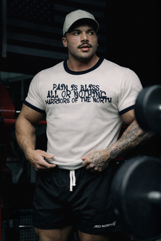 Bodyweb Ringer Tee Muscle-Fit Ringer Tee - White w/ Navy Trim – Jed North
